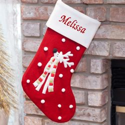 Personalized Wool Reindeer Embroidered Stocking