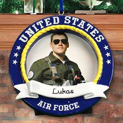 Personalized US Air Force Round Photo Frame Ornament