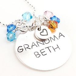Personalized Name and Birthstone Hand Stamped Silver Necklace