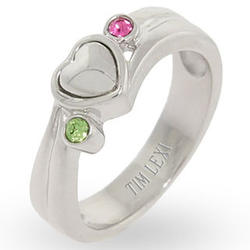 Couple's Solid Heart Swarovski Crystal Silver Promise Ring