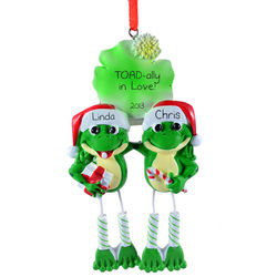 Personalized Frog Couple Christmas Ornament with Dangling Legs