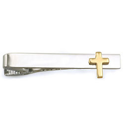 Stainless Steel with 23K Gold Cross Tie Bar
