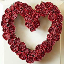 Faux Red Rose Heart Wreath