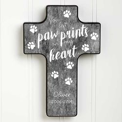Paw Prints On My Heart Personalized Wall Cross