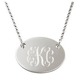 Sterling Silver Personalized Oval Engraved Monogram Necklace