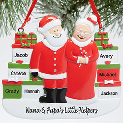 Mr. and Mrs. Claus with Presents Personalized Christmas Ornament
