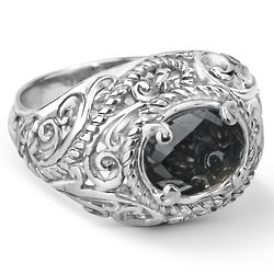 Bold Sterling Silver Faceted Black Onyx Ring