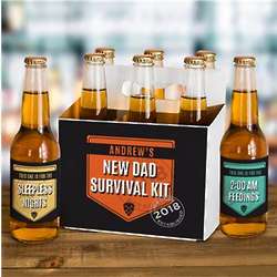 Personalized New Dad Survival Kit Beer Labels & Carrier Gift Set