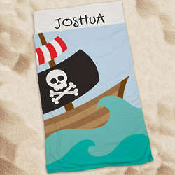 Personalized Pirate Ship Beach Towel