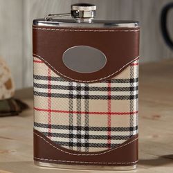 Plaid and Leather Hip Flask