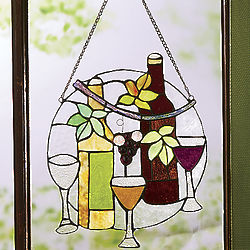 Stained Glass Wine Hanging Panel