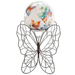 Ceramic Butterflies Garden Ball and Stand Gift Set