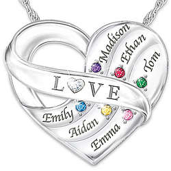 Love Holds Our Family Together Birthstone Heart Pendant Necklace