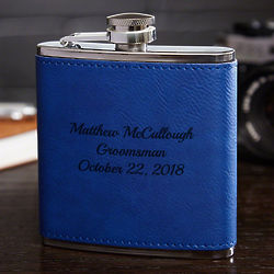 Cobalt Blue Leatherette Personalized Hip Flask