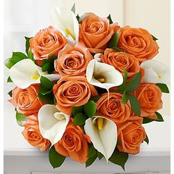 Orange Roses & White Calla Lily Bouquet