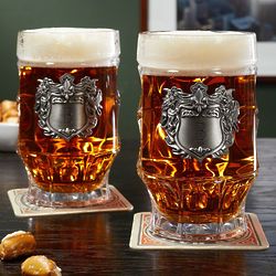2 Strasbourg Glass Steins with Personalized Crests