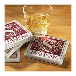 Personalized Floral Initial Tile Coaster Set
