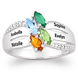 Sterling Silver Sister's Marquise Birthstone and Name Ring