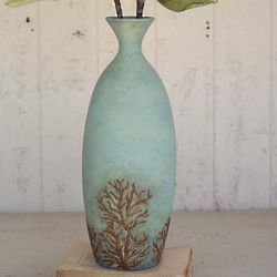 Ceramic Blue Vase with Coral Design