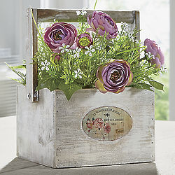 Faux Cabbage Roses in Distressed Wood Box