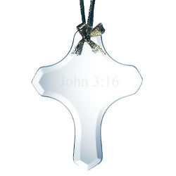 Jade Glass Beveled Christian Cross Ornament