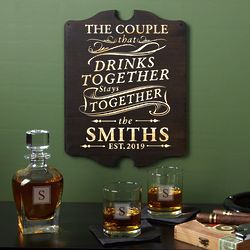 Personalized Drink Together, Stay Together Bar Sign Gift Set
