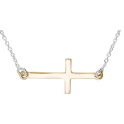 Sterling Silver Two-Tone Mini Sideways Cross Necklace