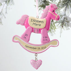 First Christmas Pink Rocking Horse Personalized Ornament