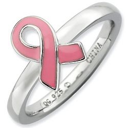 Pink Breast Cancer Ribbon Ring in Sterling Silver