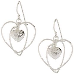 Silver-Tone Heart Dangle Earrings
