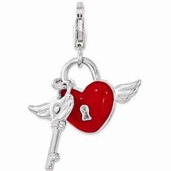Sterling Silver Red Heart Key Charm