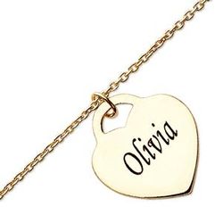 Personalized 14 Karat Gold-Plated Heart Anklet
