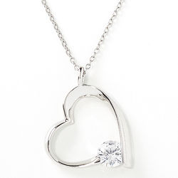 Rhodium-Plated Stelring Silver Sideways Heart Birthstone Necklace