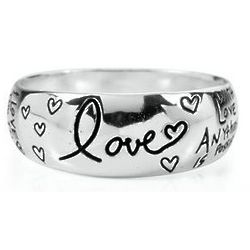 Sterling Silver Love Inscribed Graffiti Ring