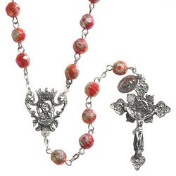 Coral Murano Floral Rosary