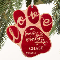 Hardest Goodbye Pet Memorial Personalized Red Wood Ornament