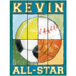 Kid's Personalized Sport Balls Vintage Wall Sign
