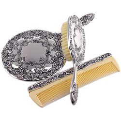 Engravable Comb, Brush and Mirror Set