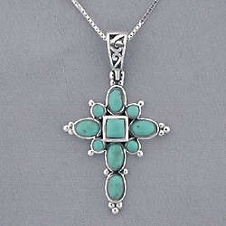 Sterling Silver and Turquoise Cross Pendant