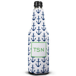 Navy Blue Anchors Personalized Bottle Koozie