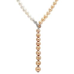 Lariat Necklace with White and Champagne Pearls