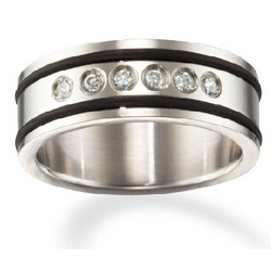 Mens Stainless Steel Promise Ring with CZ Stones