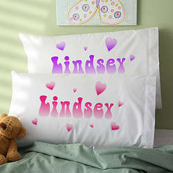 Lots of Hearts Personalized Girl's Pillowcase