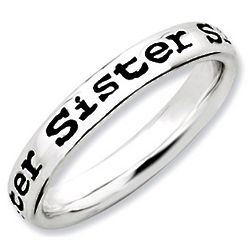 Sister's Black Sterling Silver Stackable Ring