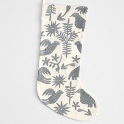Ice Blue Otomi Embroidered Stocking