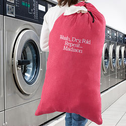 Embroidered Pink Laundry Bag