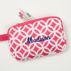 Geo Pink Embroidered Pencil Case