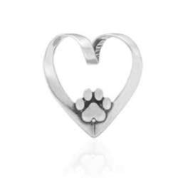 Heart Dog Paw Print Sterling Silver Pendant