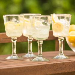 4 Hand-Blown Etched Dragonfly Stemware Glasses