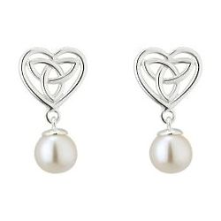 Sterling Silver Trinity Knot Heart Pearl Earrings